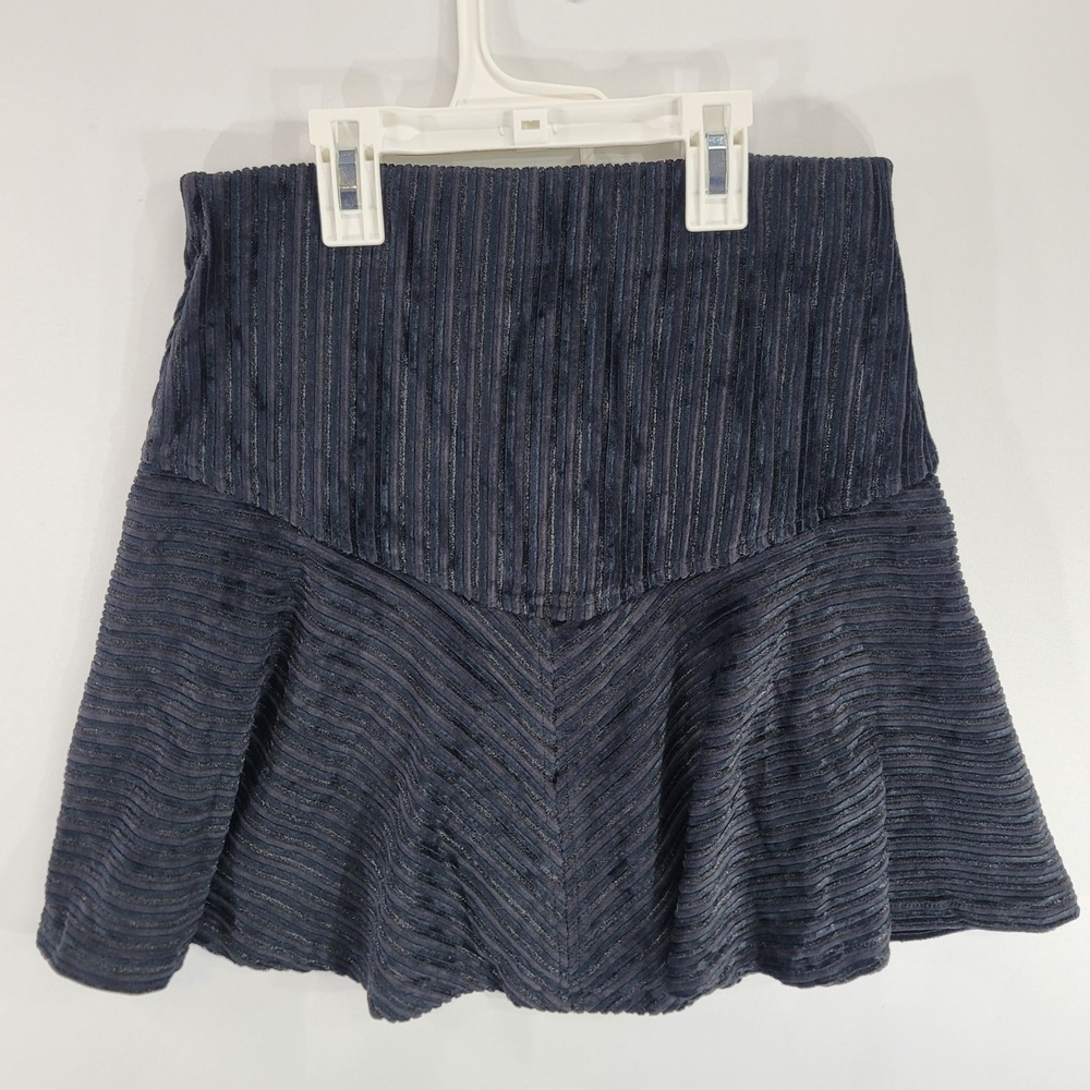 Free People Black Corduroy Mini Skirt Chevron Waist OB1387541 Women Small NWT
